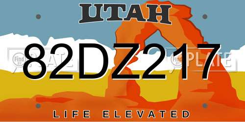 82DZ217 Utah License Plate