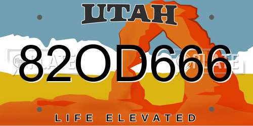 82OD666 Utah License Plate