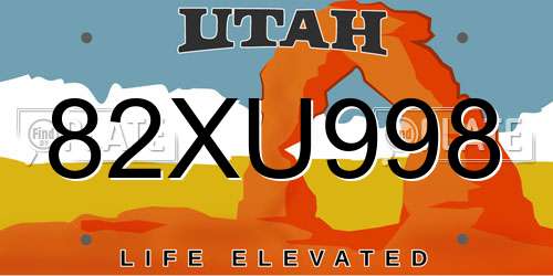 82XU998 Utah License Plate