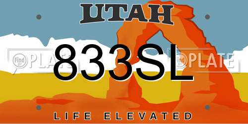 833SL Utah License Plate