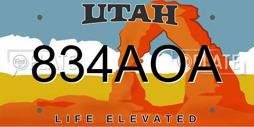 834AOA Utah License Plate