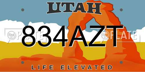 834AZT Utah License Plate
