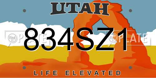834SZ1 Utah License Plate