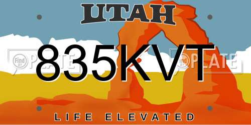 835KVT Utah License Plate