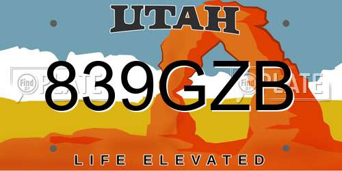 839GZB Utah License Plate