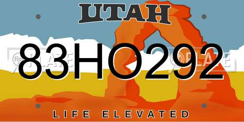 83HO292 Utah License Plate