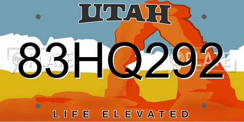 83HQ292 Utah License Plate