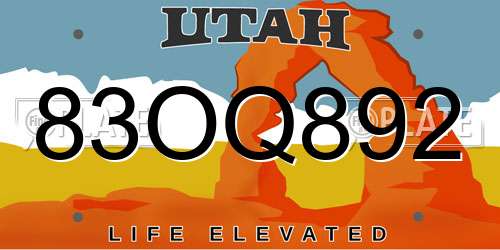 83OQ892 Utah License Plate