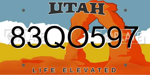 83QO597 Utah License Plate