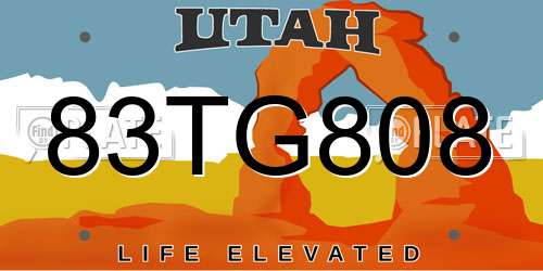 83TG808 Utah License Plate