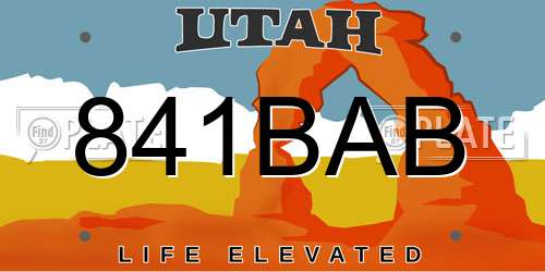 841BAB Utah License Plate