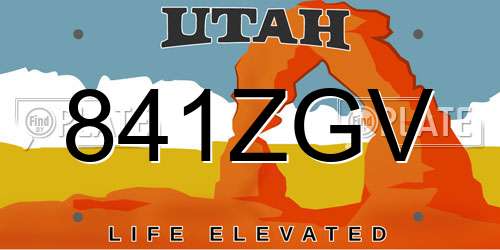 841ZGV Utah License Plate