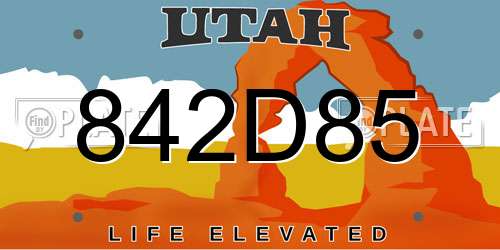 842D85 Utah License Plate