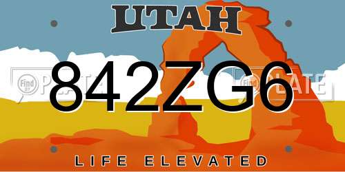 842ZG6 Utah License Plate