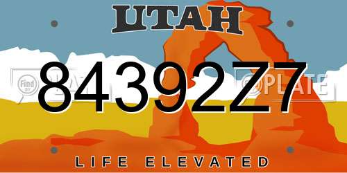 84392Z7 Utah License Plate
