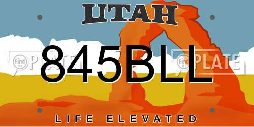 845BLL Utah License Plate