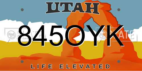 845OYK Utah License Plate