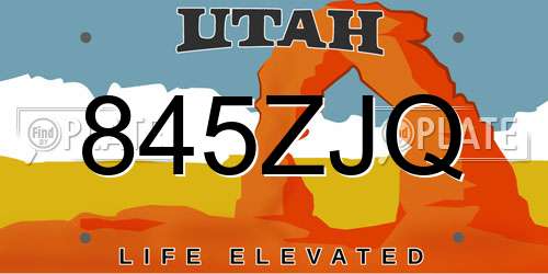 845ZJQ Utah License Plate
