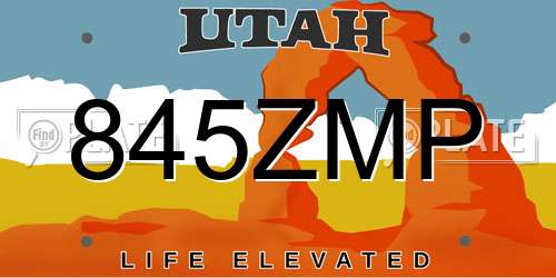 845ZMP Utah License Plate