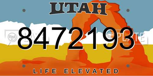 8472193 Utah License Plate