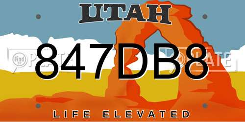 847DB8 Utah License Plate