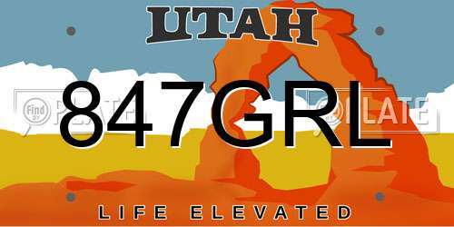 847GRL Utah License Plate