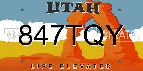 847TQY Utah License Plate
