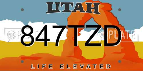 847TZD Utah License Plate