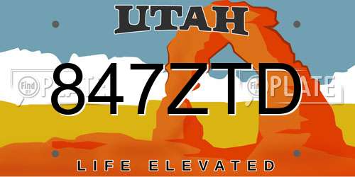 847ZTD Utah License Plate