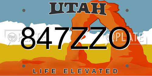 847ZZO Utah License Plate