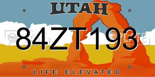 84ZT193 Utah License Plate