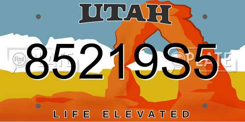85219S5 Utah License Plate