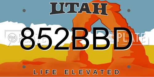 852BBD Utah License Plate
