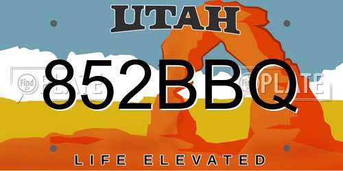 852BBQ Utah License Plate