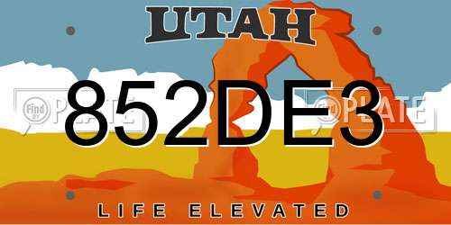 852DE3 Utah License Plate