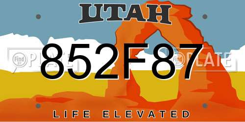 852F87 Utah License Plate