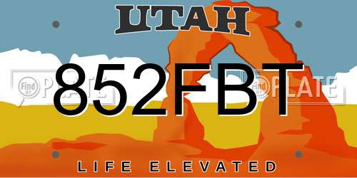 852FBT Utah License Plate