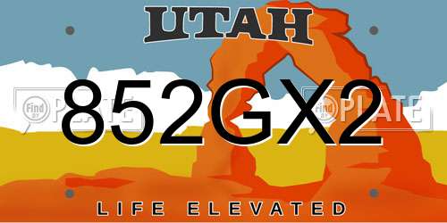 852GX2 Utah License Plate
