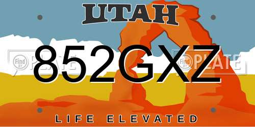 852GXZ Utah License Plate