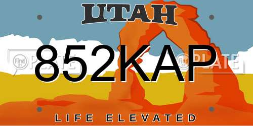 852KAP Utah License Plate