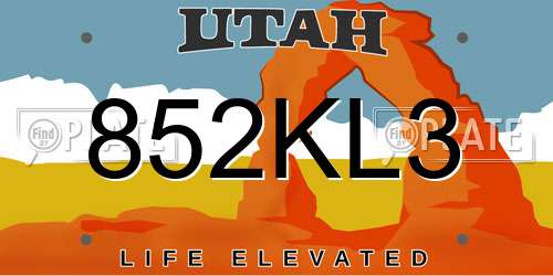 852KL3 Utah License Plate