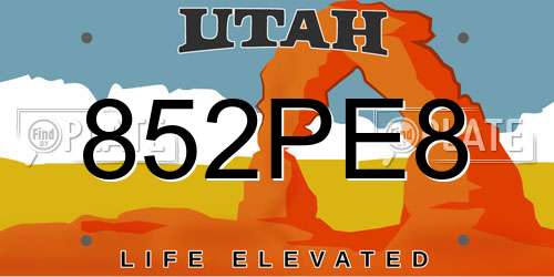852PE8 Utah License Plate