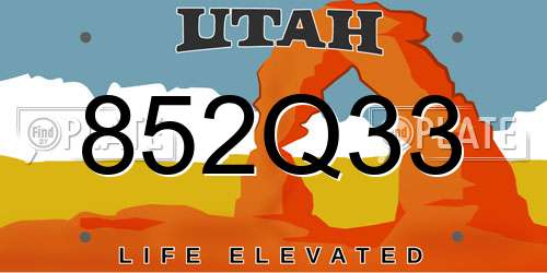 852Q33 Utah License Plate
