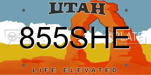 855SHE Utah License Plate
