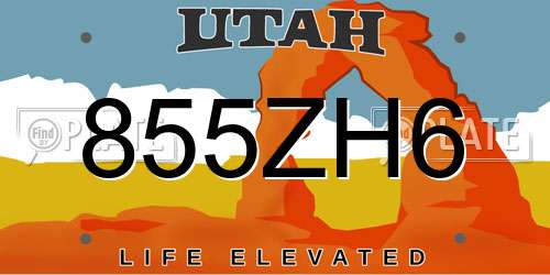 855ZH6 Utah License Plate