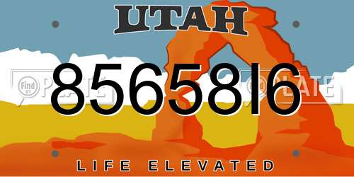 85658I6 Utah License Plate