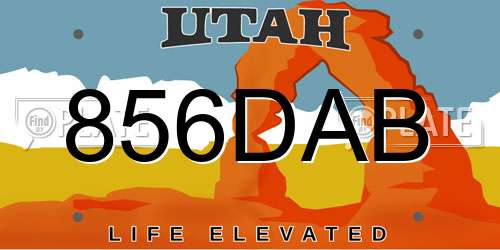 856DAB Utah License Plate
