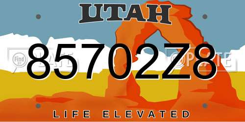 85702Z8 Utah License Plate