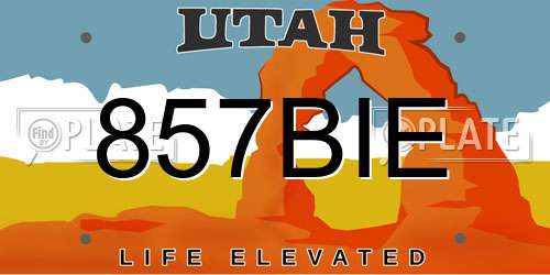 857BIE Utah License Plate