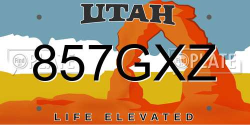 857GXZ Utah License Plate